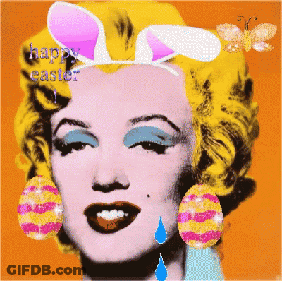 A Painting Of Marilyn Monroe With Bunny Ears On Her Head GIF