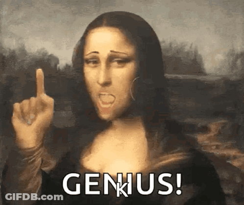 A Painting Of Mona Lisa Giving The Middle Finger And The Words Genius Written Below Her GIF