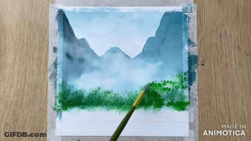 A Painting Of Mountains Is Being Made In Animotica GIF