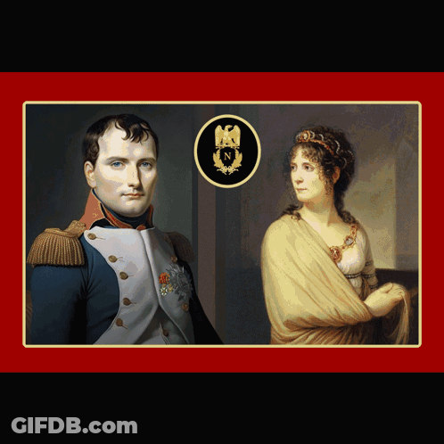 A Painting Of Napoleon And His Wife With The Letter N In The Circle GIF