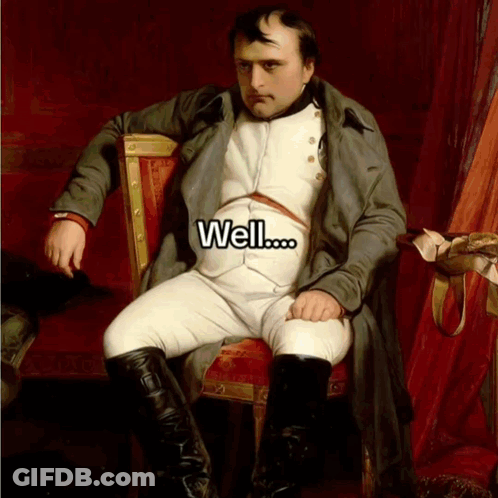 A Painting Of Napoleon Sitting In A Chair With The Words Well Written On His Stomach GIF