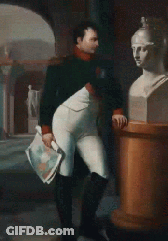 A Painting Of Napoleon Standing Next To A Statue Of Him GIF