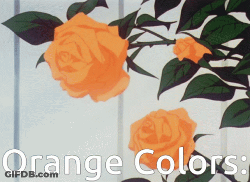 A Painting Of Orange Roses With The Words Orange Colors Below It GIF