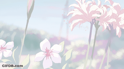 A Painting Of Pink And White Flowers With Green Leaves GIF