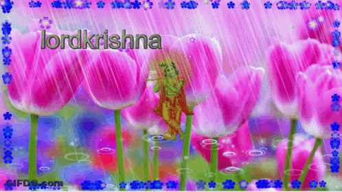 A Painting Of Pink Flowers With The Words Lordkrishna On The Bottom GIF