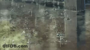 A Painting Of Rain Drops Falling On A Body Of Water . GIF