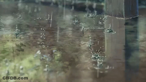 A Painting Of Rain Drops Falling On A Pond GIF