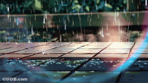 A Painting Of Rain Falling On A Tiled Floor With The Sun Shining Through It GIF