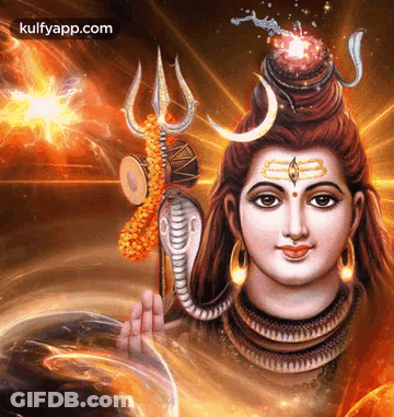 A Painting Of Shiva With A Trident And A Snake GIF