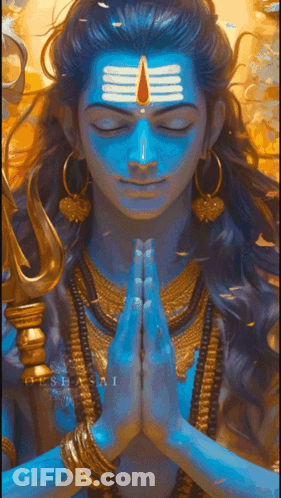 A Painting Of Shiva With His Eyes Closed And His Hands Folded In Prayer GIF