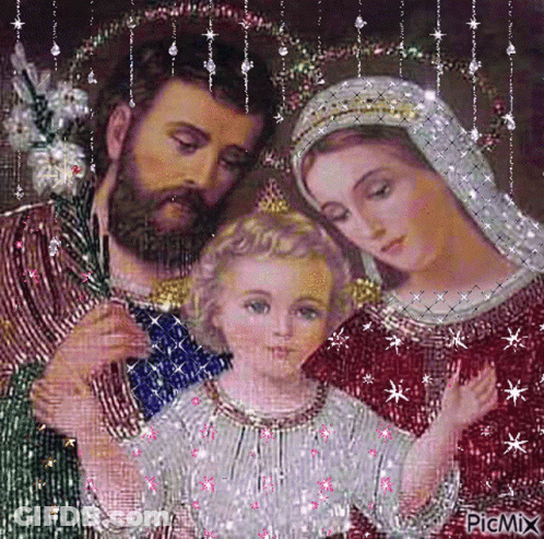 A Painting Of The Holy Family With A Baby Jesus GIF