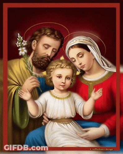 A Painting Of The Holy Family With A Red Border GIF
