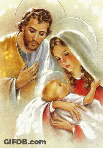 A Painting Of The Holy Family With Jesus And Mary GIF