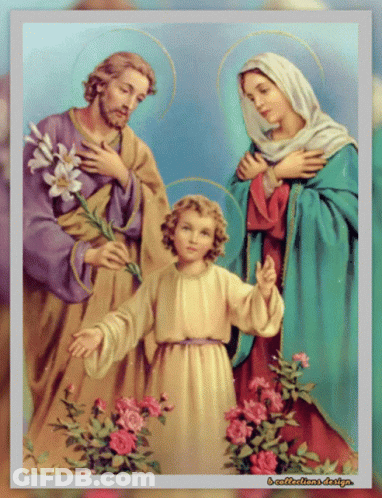 A Painting Of The Holy Family With The Words B Collection Design On The Bottom Right GIF