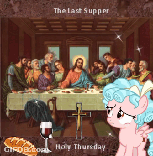 A Painting Of The Last Supper With The Words Holy Thursday On The Bottom GIF