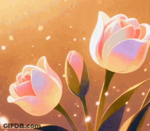 A Painting Of Three Flowers With The Name Franwhiteside On The Bottom Right GIF