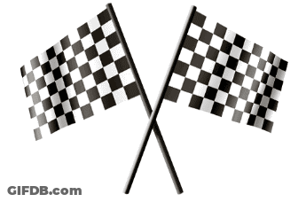 A Pair Of Black And White Checkered Flags Are Crossed Over Each Other On A White Background . GIF
