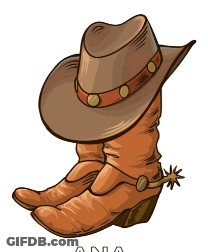 A Pair Of Cowboy Boots And A Cowboy Hat GIF