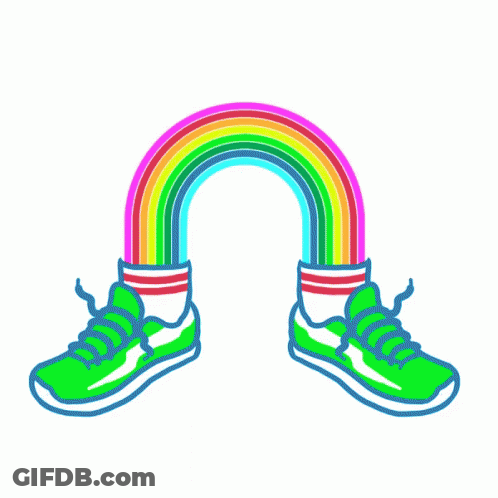 A Pair Of Feet With A Rainbow Coming Out Of Them GIF