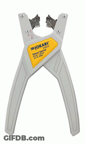 A Pair Of Gray And Yellow Jokari Wire Stripper GIF