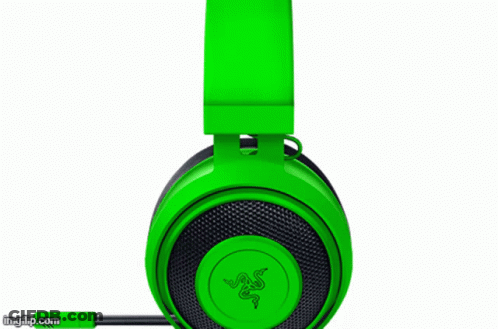 A Pair Of Green And Black Gaming Headphones With A Microphone On A Black Background . GIF
