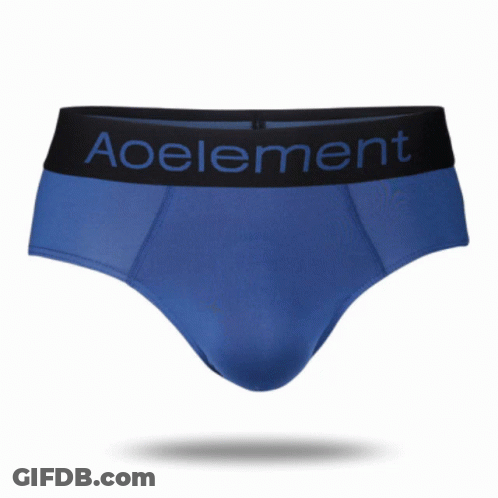 A Pair Of Grey Briefs With The Word Aoelement On The Waistband GIF