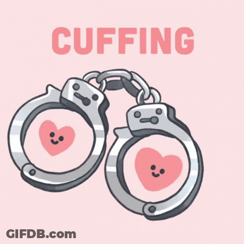A Pair Of Handcuffs With Pink Hearts And The Word Cuffing GIF
