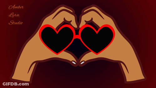 A Pair Of Hands Making A Heart Shape With Sunglasses And The Words Amber Lyra Studio GIF