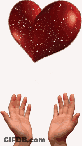 A Pair Of Hands Reaching Up Towards A Red Heart On A White Background GIF