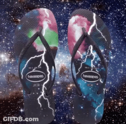 A Pair Of Havaianas Flip Flops With A Lightning Design On Them GIF