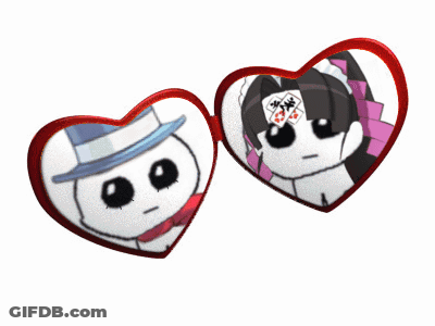 A Pair Of Heart Shaped Glasses With A Man And A Woman On Them GIF