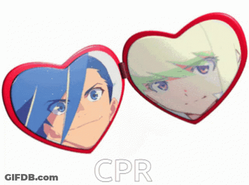 A Pair Of Heart Shaped Mirrors With The Word Cpr Written On The Bottom GIF