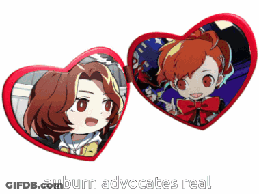 A Pair Of Heart Shaped Mirrors With The Words Auburn Advocates Real Written On The Bottom GIF