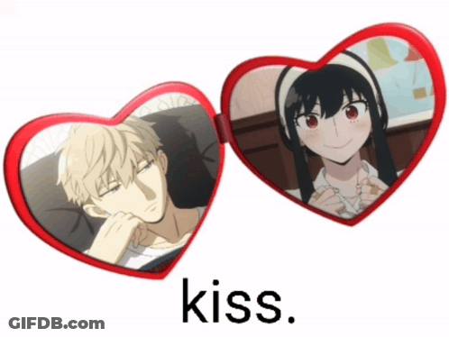 A Pair Of Heart Shaped Sunglasses With A Picture Of A Man And A Woman On Them And The Word Kiss Below Them GIF