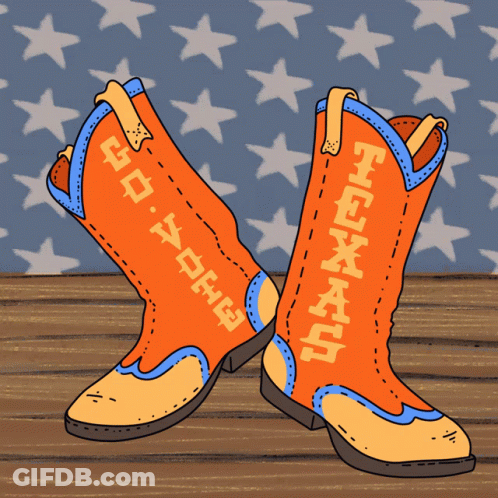 A Pair Of Orange Cowboy Boots With The Word Texas Written On Them GIF