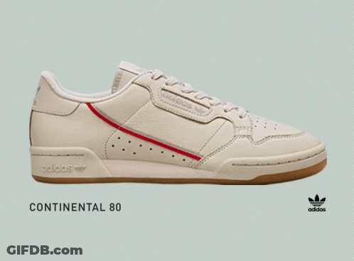 A Pair Of Purple Adidas Continental 80 Sneakers On A Grey Background GIF