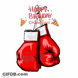 A Pair Of Red Boxing Gloves With The Words Happy Birthday Champion GIF