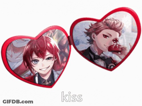 Red Heart Shaped Mirrors With Kiss GIF