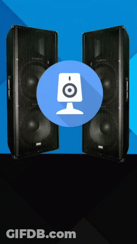 A Pair Of Speakers With A Blue Circle With An Icon Of A Speaker GIF