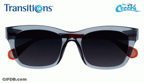 A Pair Of Transitions Sunglasses With A Blue And Orange Frame GIF