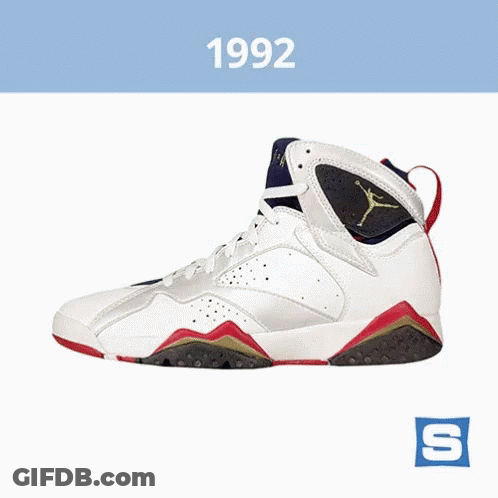 A Pair Of White And Red Air Jordans From 1992 GIF
