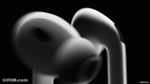 A Pair Of White Earbuds On A Black Background With The Words Thinkfiles Below GIF