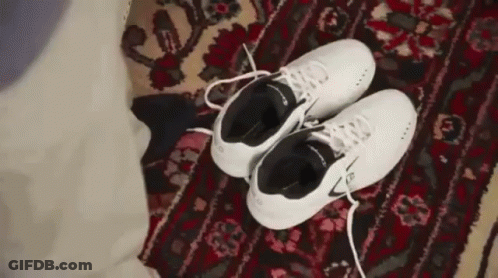 A Pair Of White Shoes Are Sitting On Top Of A Rug . GIF