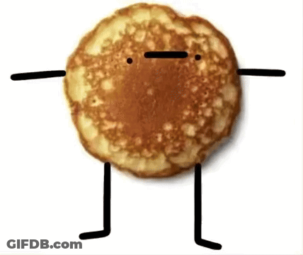 A Pancake With A Face And Legs Drawn On It GIF