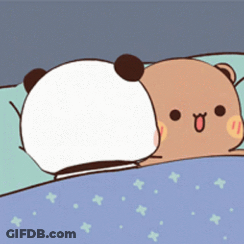 A Panda Bear And A Brown Bear Are Laying On A Bed GIF