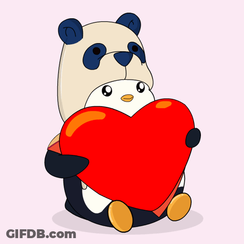 A Panda Bear And Penguin Are Holding A Red Heart GIF