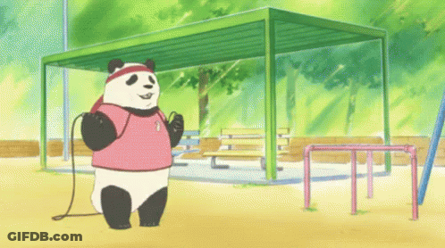 A Panda Bear In A Pink Shirt Is Jumping Rope GIF