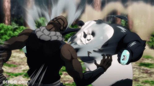 A Panda Bear Is Being Punched By A Man In A Cartoon GIF
