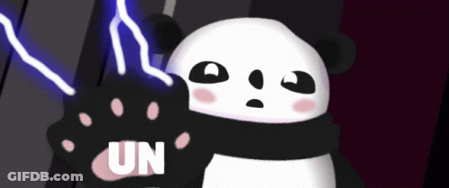 A Panda Bear Is Holding A Black Object That Says Un GIF