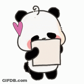 A Panda Bear Is Holding A Card That Says `` I Love You '' And Has A Heart In Its Mouth . GIF